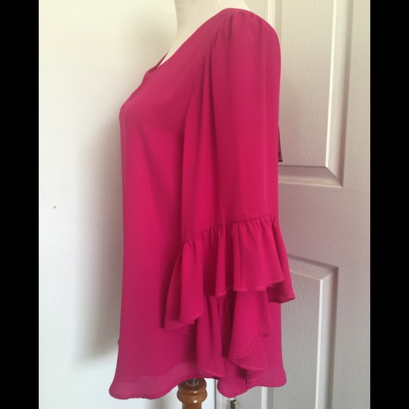 Joseph Ribkoff Fuchsia Ruffle Sleeve Top - Picture 6 of 7